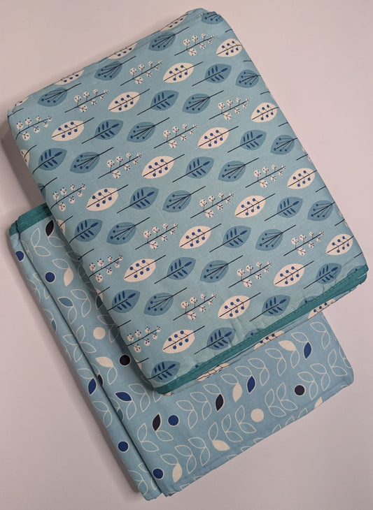 HE & SHE DOHAR (TOP SHEETS) SETS, REVERSIBLE 100% COTTON. BLUE COLORED , SET OF 2