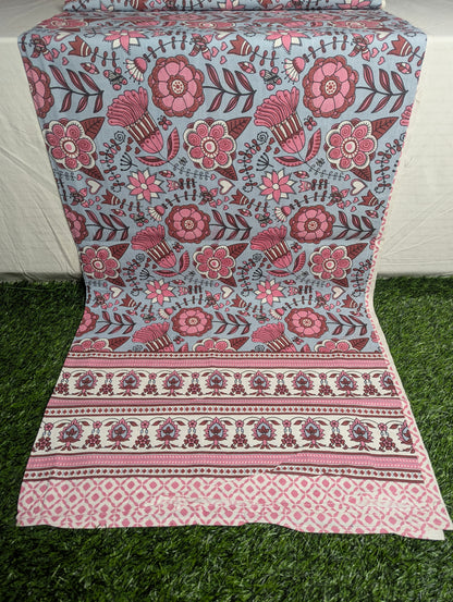 BEIGE BASE WITH PINK RAJASTHANI PRINT, COTTON, DOUBLE BED